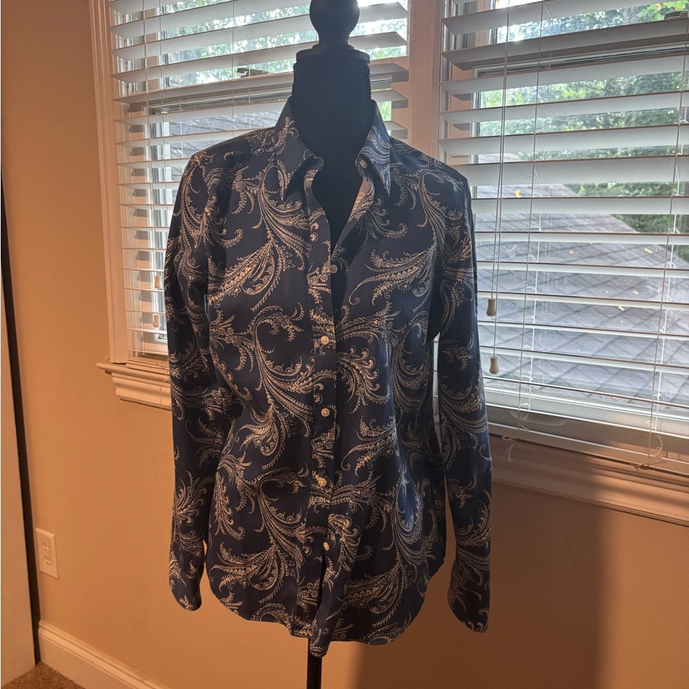 Chaps Navy and White Paisley Button Down Shirt